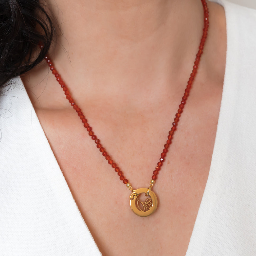FLOWER BLOSSOM PEBBLES NECKLACE - ORANGE - KNOWLEDGE IS POWER